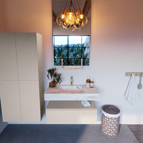 Mondiaz ALAN-DLUX Ensemble de meuble - 90cm - meuble Linen mat - 1 tiroir - Lavabo Cloud Frappe suspendu - vasque Centre - 1 trou de robinet SW805443