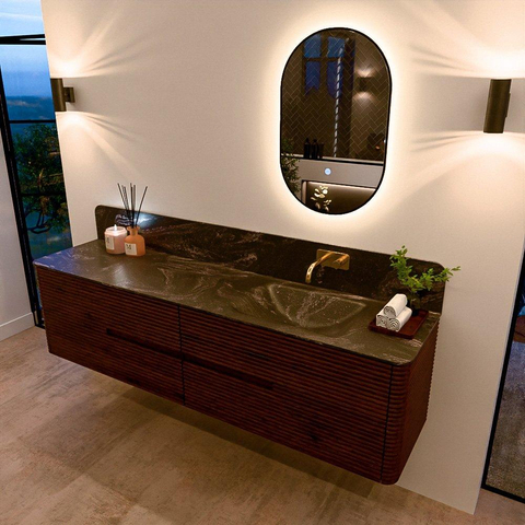 Mondiaz CIRO-DLUX Badkamermeubelset - 190x45x50cm - Solid surface wastafel Lava - 1 wasbak Rechts - zonder kraangaten - 4 lades - Ruby SW1531641