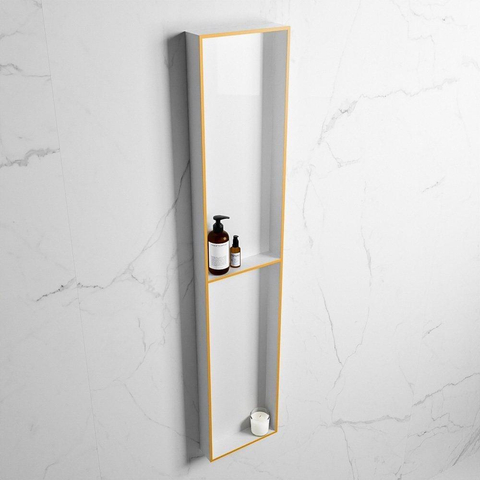 Mondiaz Easy nis 29.5x89.5x8cm voor Inbouw/opbouw 2 open vakken Solid surface Talc/Ocher SW643814