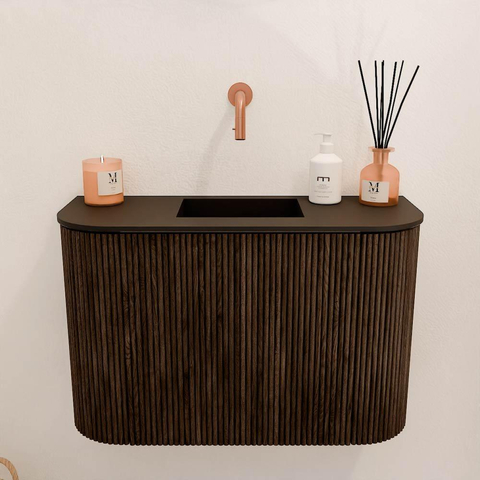 Mondiaz JOYA 63.2cm toiletmeubel - ronding links en rechts kleur Walnut - Wastafel FAYE positie Midden Zonder kraangat kleur Urban. SW1421383