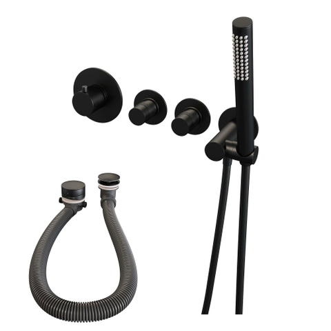 Brauer Black Edition Mitigeur bain thermostatique encastrable avec bonde et remplisseur avec douchette et 1 robinet Noir mat SW385410