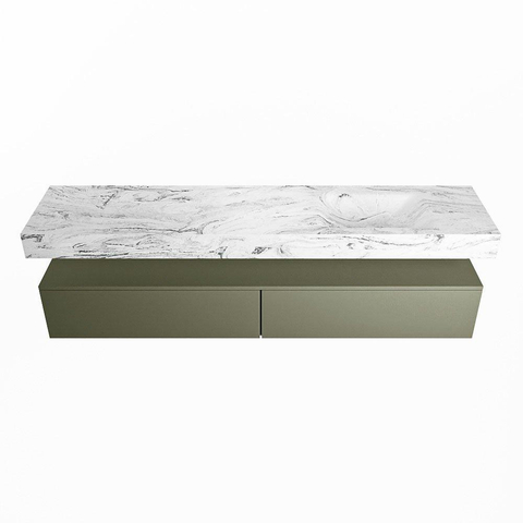 Mondiaz ALAN-DLUX Ensemble de meuble - 200cm - meuble Army mat - 2 tiroirs - Lavabo Cloud Glace suspendu - vasque Droite - 1 trou de robinet SW806194