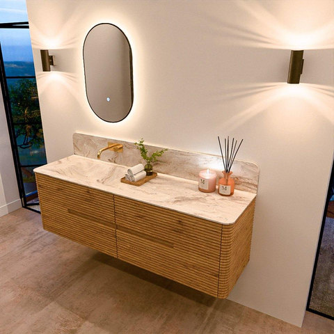 Mondiaz CIRO-DLUX Badkamermeubelset - 160x45x50cm - Solid surface wastafel Frappe - 1 wasbak Links - zonder kraangaten - 4 lades - Oak SW1530912