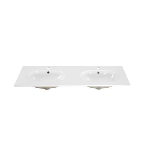 Saniclass Chaci Wastafel - 120x46x14cm - 2 kraangaten - keramiek - wit OUTLETSTORE STORE45135