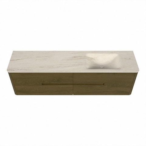 Mondiaz CIRO-DLUX Ensemble de meubles de salle de bains - 180x45x50cm - Plan vasque solid surface Meli - 1 vasque à droite - sans trous de robinet - 4 tiroirs - Dusk SW1533189