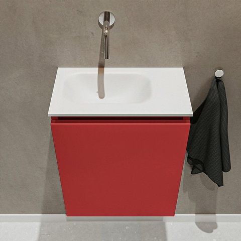 MONDIAZ TURE Toiletmeubel 40x23x50cm met 0 kraangaten 1 deuren fire mat Wastafel Eden links Solid Surface Wit SW474997