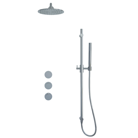 Fortifura Nebbio Ensemble de douche pluie - robinet encastré - corps encastré - barre coulissante - flexible de douche métal - pommeau de douche à main - bras mural 35cm - pomme de douche ronde - chrome SW1237972