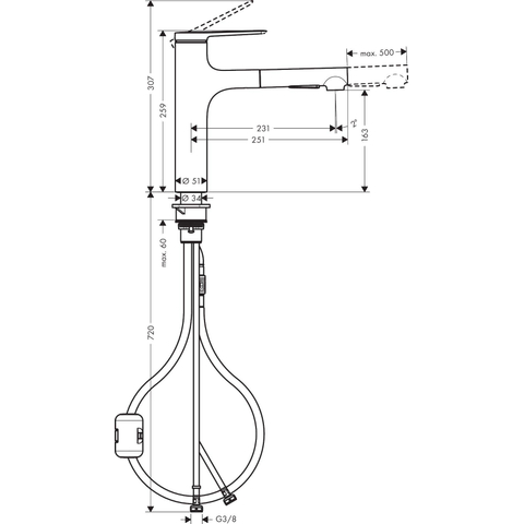 Hansgrohe Zesis m33 1 greeps keukenkraan - 160 metalen uittrekbare. vuistdouche - 2jet - mat zwart SW918629
