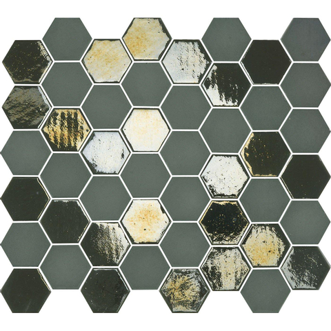 The Mosaic Factory Valencia mozaïektegel - 27.6x32.9cm - wandtegel - Zeshoek/Hexagon - Gerecycled glas Khaki mat/glans SW374591