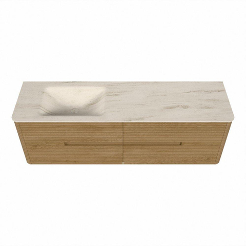 Mondiaz CIRO-DLUX Ensemble de meubles de salle de bains - 160x45x50cm - Plan vasque solid surface Meli - 1 vasque à gauche - sans trous de robinetterie - 4 tiroirs - Chêne SW1531454