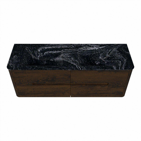Mondiaz CIRO-DLUX Badkamermeubelset - 140x45x50cm - Solid surface wastafel Lava - 2 wasbak Dubbel - zonder kraangaten - 4 lades - Walnut SW1530178