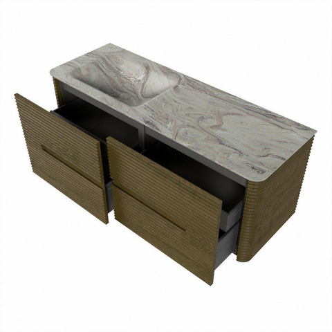 Mondiaz CIRO-DLUX Badkamermeubelset - 130x45x50cm - Solid surface wastafel Glace - 1 wasbak Links - 1 kraangat - 4 lades - Dusk SW1533001