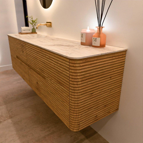 Mondiaz CIRO-DLUX Badkamermeubelset - 170x45x50cm - Solid surface wastafel Frappe - 1 wasbak Links - zonder kraangaten - 4 lades - Oak SW1530894