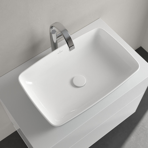 Villeroy & Boch Artis opzetwastafel rechthoekig - 58x38x12.5cm - zonder kraangat - zonder overloop - French Linen (glans grijs) SW68846