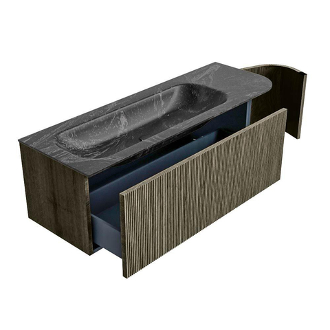 Mondiaz KURVE-DLUX Badkamermeubelset - 135x46x40cm - 1 lade - 1 deur - wastafel solid surface - links - zonder kraangat - Shadow SW1414656