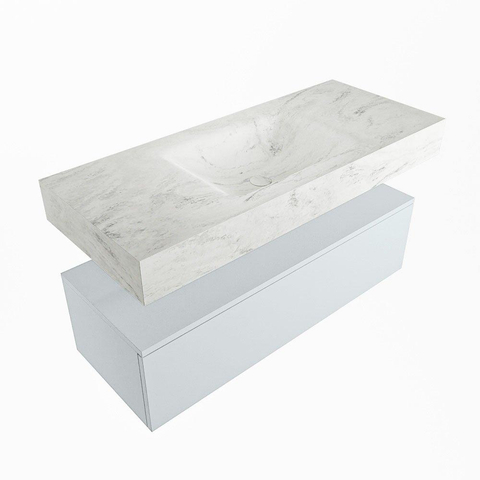 Mondiaz ALAN-DLUX Ensemble de meuble - 110cm - meuble Clay mat - 1 tiroir - Lavabo Cloud Opalo suspendu - vasque Centre - 0 trous de robinet SW806970