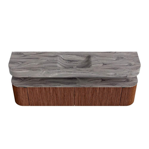 MONDIAZ THOR-DLUX Meuble de salle de bains 190cm arrondi gauche + droite couleur Ruby avec 2 tiroirs et 2 portes. Vasque suspendue CLOUD Milieu 1 trou de robinet couleur Sombra. SW1466709