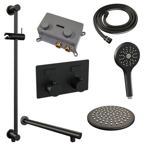 BRAUER Black Edition opbouw regendoucheset – Ø20 cm hoofddouche – 39.4 cm rechte wandarm – ronde handdouche – met omstel SW925432