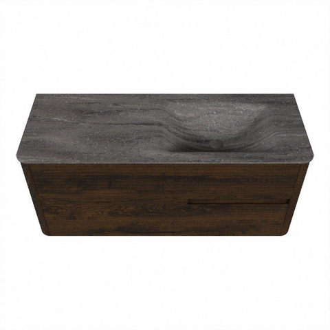Mondiaz CIRO-DLUX Meuble de salle de bains - 120x45x50cm - Vasque solid surface Oza - 1 lavabo à droite - sans trous de robinet - 2 tiroirs - Noyer SW1530605