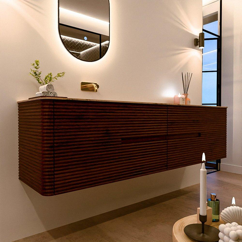 Mondiaz CIRO-DLUX Badkamermeubelset - 190x45x50cm - Solid surface wastafel Arena - 1 wasbak Links - zonder kraangaten - 4 lades - Ruby SW1531729