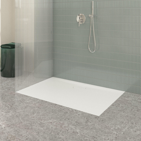 Villeroy & Boch Ecora douchebak - 120x80x3.5cm - afvoer lange zijde - stone white (wit) SW1558992