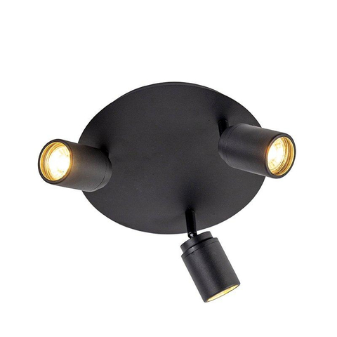QAZQA Ducha plafonnier de salle de bains - 25x25cm - 3 spots - IP44 - noir mat SW1187202