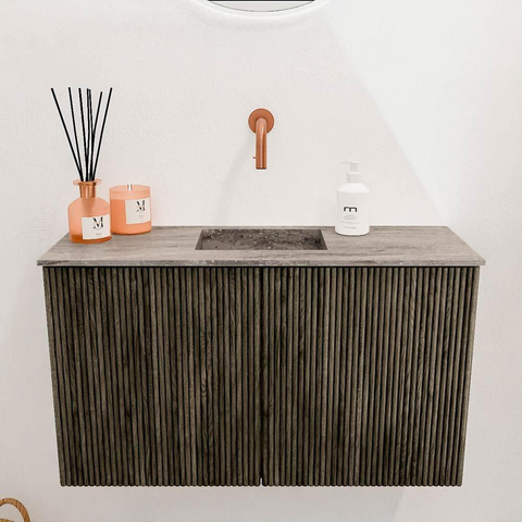 Mondiaz JOYA-DLUX 70cm meuble de salle de bains - couleur Shadow - Vasque FAYE position Milieu Sans trou de robinet couleur Oza SW1425024