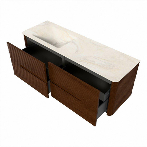 Mondiaz CIRO-DLUX Badkamermeubelset - 140x45x50cm - Solid surface wastafel Ostra - 1 wasbak Links - 1 kraangat - 4 lades - Ruby SW1531903