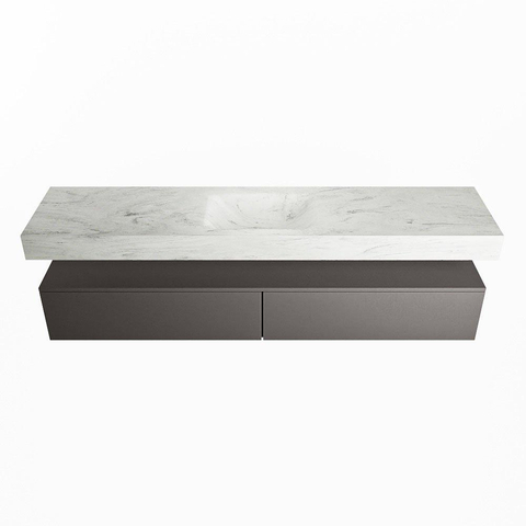 Mondiaz ALAN-DLUX Ensemble de meuble - 200cm - meuble Dark grey mat - 2 tiroirs - Lavabo Cloud Opalo suspendu - vasque Centre - 0 trous de robinet SW806509