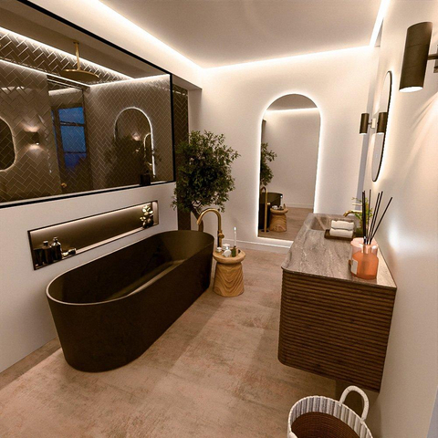 Mondiaz CIRO-DLUX Ensemble meuble de salle de bains - 140x45x50cm - Vasque solid surface Oza - 1 cuve à gauche - 1 trou de robinet - 4 tiroirs - Dusk SW1533300