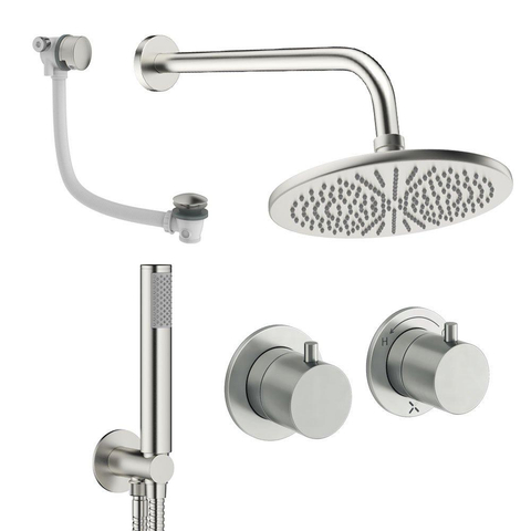 Crosswater MPRO Module ensemble de douche pluie encastré – douche de tête Ø 30 cm – support fixe – vidage de baignoire – inox brossé SW1472424