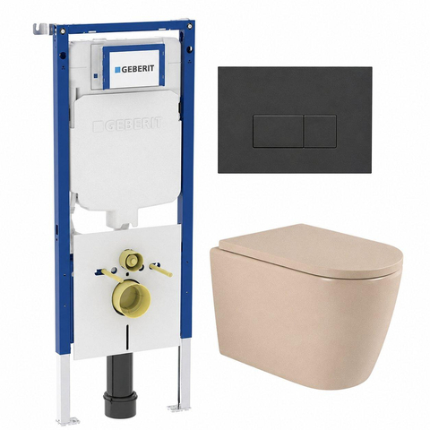 QeramiQ Dely Swirl Toiletset - 36.3x51.7cm - Geberit UP720 Duofix Sigma inbouwreservoir - 35mm zitting - bedieningsplaat antraciet mat - rechthoekige knoppen - mat beige SW1413186