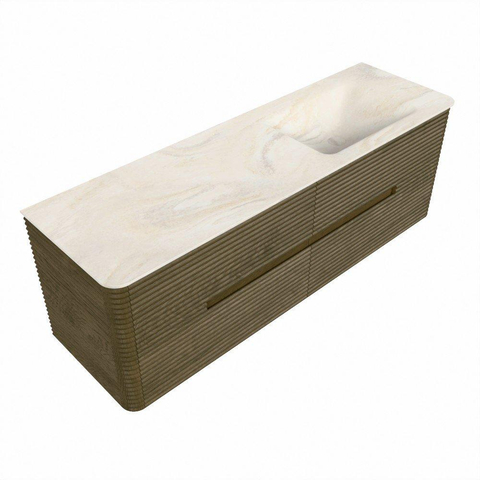 Mondiaz CIRO-DLUX Meuble de salle de bains - 150x45x50cm - plan vasque solid surface Ostra - 1 lavabo à droite - sans trous de robinetterie - 4 tiroirs - Dusk SW1533452