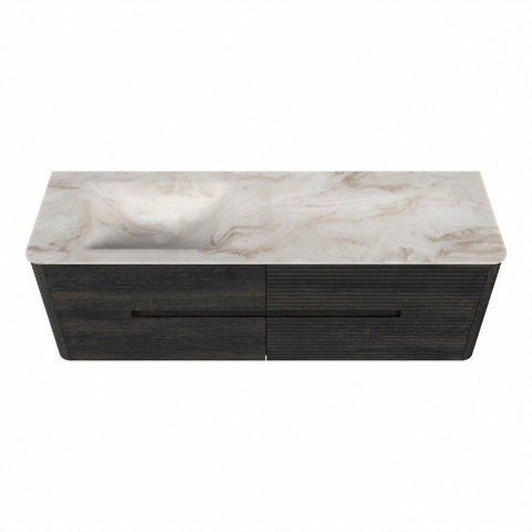 Mondiaz CIRO-DLUX Badkamermeubelset - 150x45x50cm - Solid surface wastafel Frappe - 1 wasbak Links - zonder kraangaten - 4 lades - Shadow SW1532163