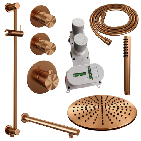 BRAUER Copper Edition ensemble de douche pluie encastré – douche de tête Ø 30 cm – bras mural droit 40 cm – douchette bâton – barre de douche 70 cm SW374509