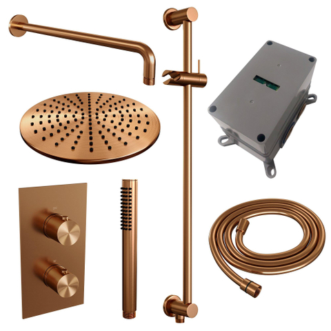 BRAUER Copper Edition ensemble de douche pluie encastré – douche de tête Ø 30 cm – bras mural courbé 40 cm – avec inverseur – barre de douche 70 cm SW538352