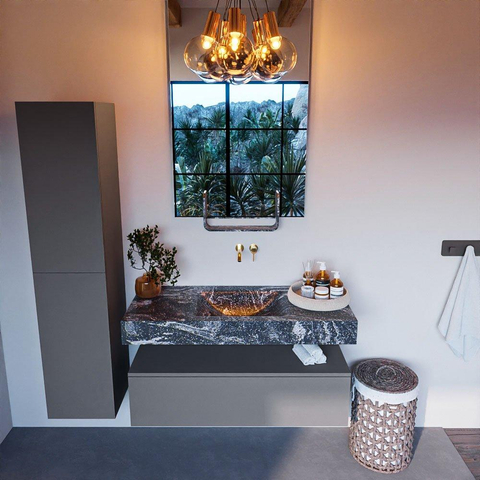 MONDIAZ ALAN - DLUX Ensemble meuble de salle de bains - 110cm - meuble bas - Plata - 1 tiroir - lavabo suspendu - cuve au centre - 0 trous de robinet - Lava SW808448