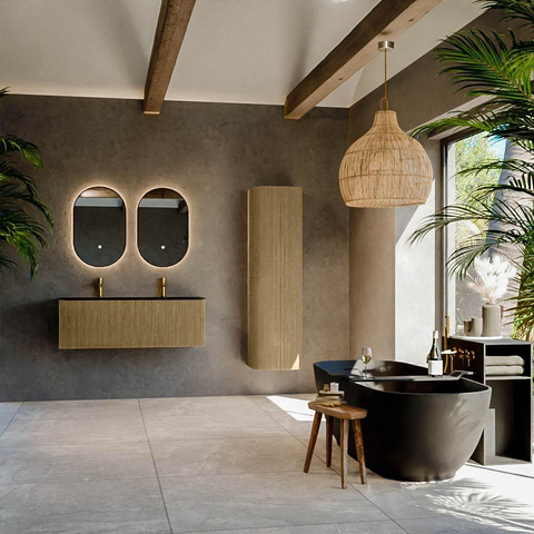 Mondiaz KURVE Ensemble meuble de salle de bains - 120x46x40cm - 1 tiroir - vasque solid surface - centrale - 2 trous de robinet - Dusk SW1414822
