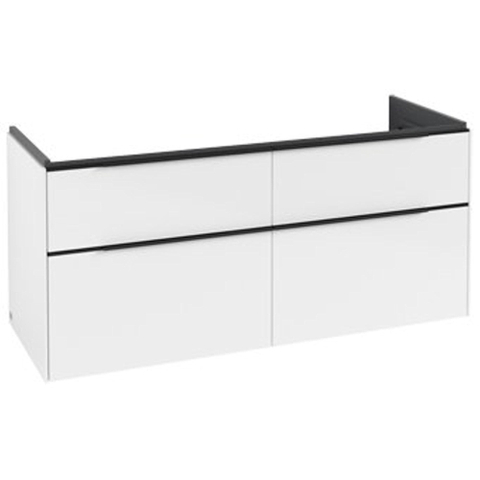 Villeroy & Boch Subway 3.0 wastafelonderkast - 130x55x45cm - met Volcano Black greep - 1 sifonuitsparing - spaanplaat - Brilliant White (wit) SW701044