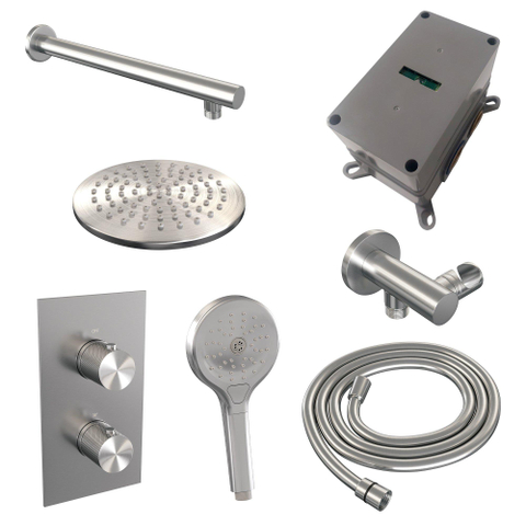 Brauer Douche pluie encastrable brossé - douche principale 20cm - bouton sculpté - douchette ronde 3 positions - PVD - inox brossé SW716118
