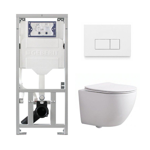 Pack WC QeramiQ Dely Swirl Compact - réservoir encastrable Geberit UP320 - avec bâti-support Burda - abattant slim - plaque de commande en plastique blanc brillant - boutons rectangulaires - blanc brillant SW1592279