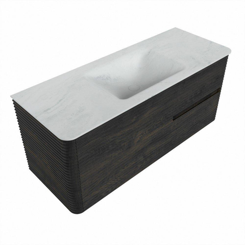 Mondiaz CIRO-DLUX Meuble de salle de bains - 120x45x50cm - Plan-vasque Solid surface Opalo - 1 vasque centrale - 1 trou de robinet - 2 tiroirs - Shadow SW1532393
