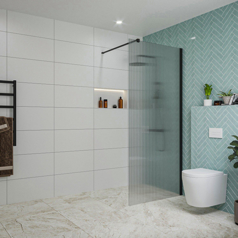 Fortifura Galeria paroi de douche - 90x200cm - verre cannelé - 8mm - bras mural - noir mat SW876965