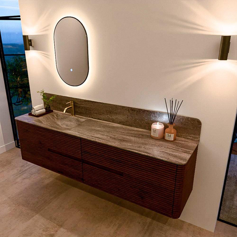 Mondiaz CIRO-DLUX Badkamermeubelset - 190x45x50cm - Solid surface wastafel Oza - 1 wasbak Links - 1 kraangat - 4 lades - Ruby SW1532127