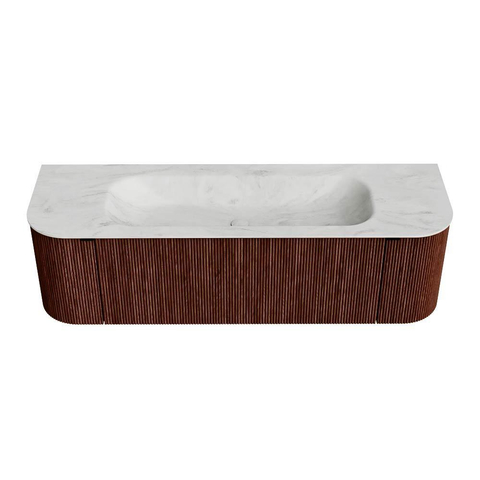 Mondiaz KURVE-DLUX Badkamermeubelset - 150x46x40cm - 1 lade - 2 deuren - wastafel solid surface - midden - zonder kraangat - Ruby SW1415751