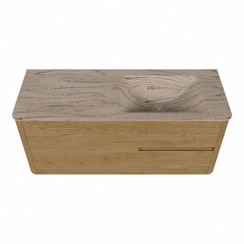 Mondiaz CIRO-DLUX Badkamermeubelset - 120x45x50cm - Solid surface wastafel Arena - 1 wasbak Rechts - 1 kraangat - 2 lades - Oak SW1531346