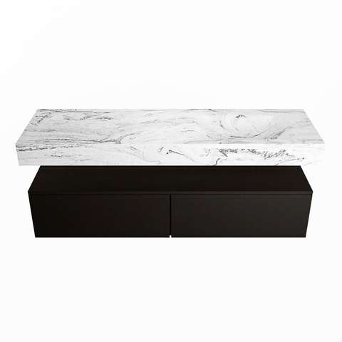 Mondiaz ALAN-DLUX Ensemble de meuble - 150cm - meuble Urban mat - 2 tiroirs - Lavabo Cloud Glace suspendu - vasque Droite - 0 trous de robinet SW805725