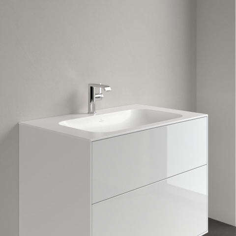 Villeroy & Boch finion meubelwastafel - 1 kraangat - 80x50cm CeramicPlus - met verdekte overloop - Stone White (mat wit) SW209573