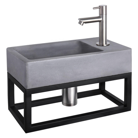 Differnz Force pack lave-mains – 40 x 22 x 8 cm – béton gris – robinet droit chromé mat – avec cadre noir SW373127