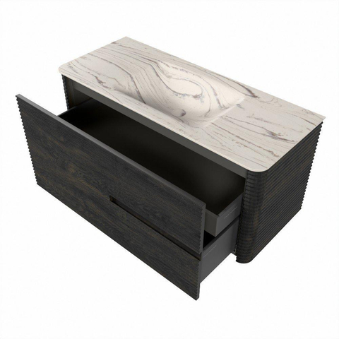 Mondiaz CIRO-DLUX Meuble de salle de bains - 110x45x50cm - Plan vasque solid surface Nata - 1 vasque au milieu - 1 trou de robinet - 2 tiroirs - Shadow SW1532560
